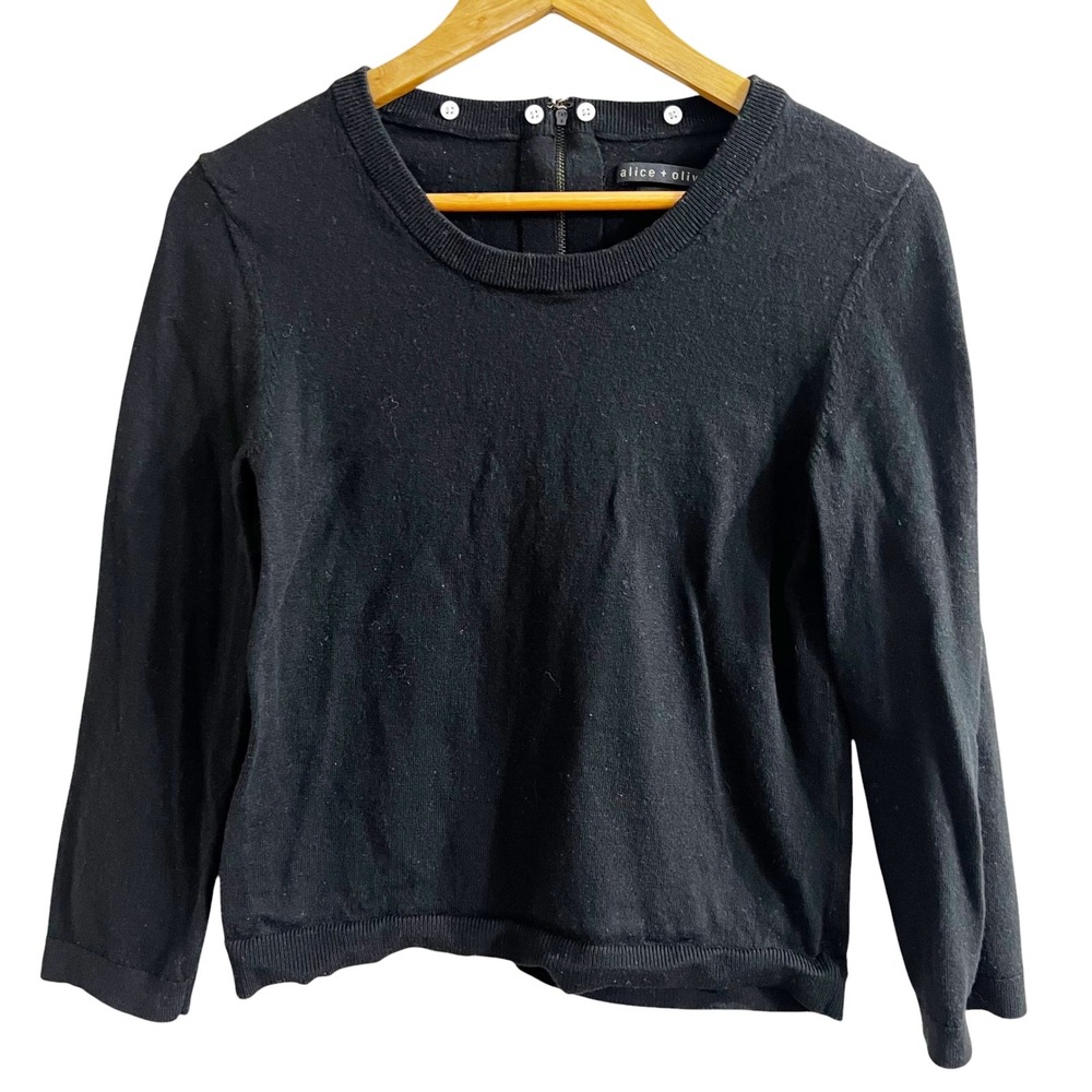Alice + Olivia Black Wool Blend Back Zip Sweater XL Women Minimalist CL000533721